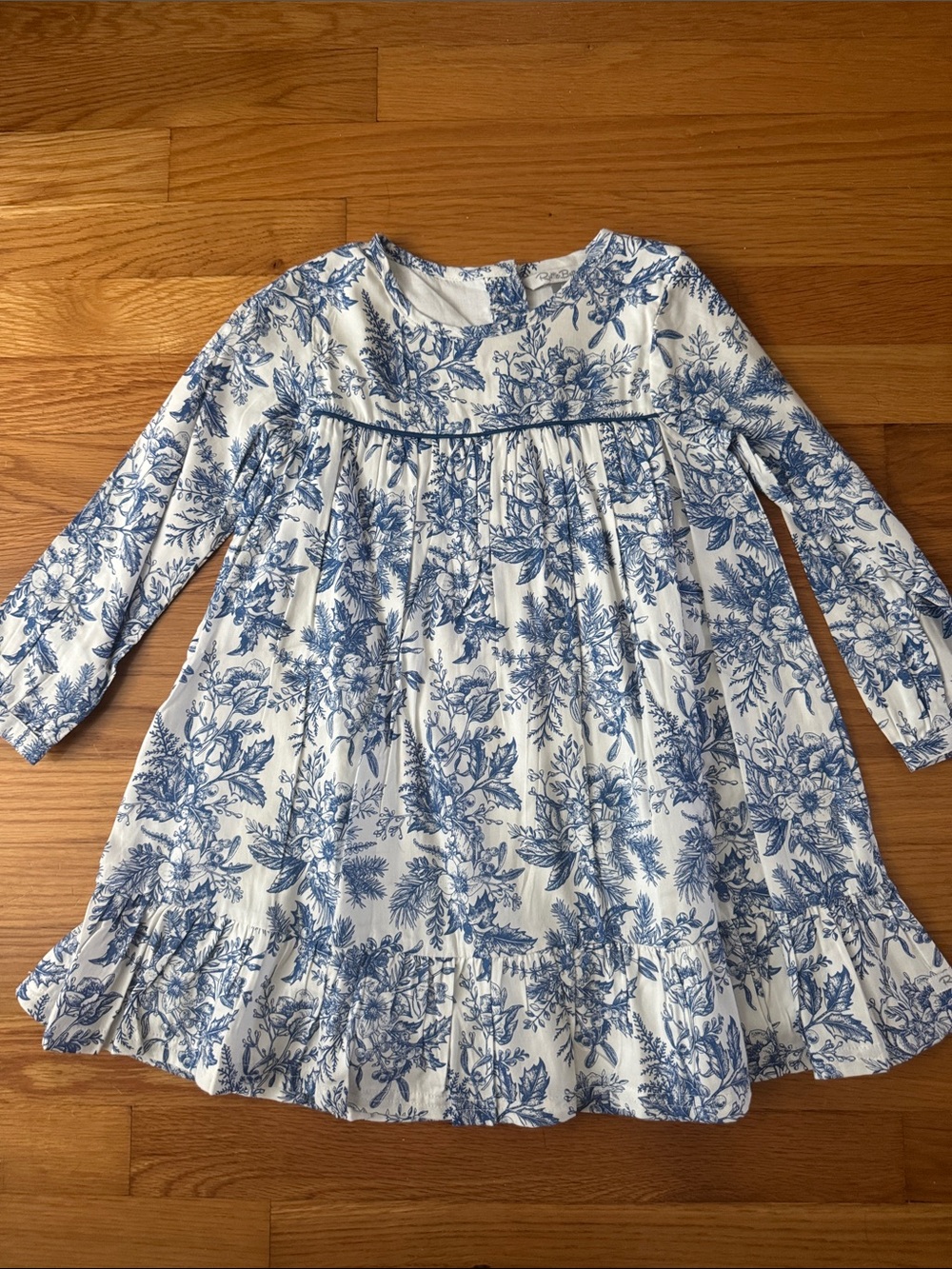 Ruffle Butts Blue and White Floral Long-Sleeve Dress